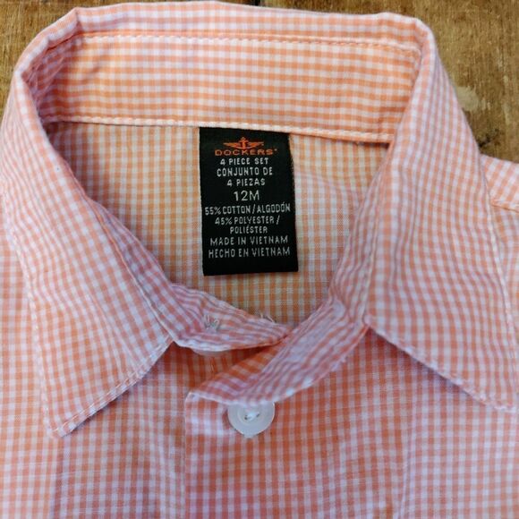 Dockers dress shirt size 12 months orange micro check Easter spring baby - Picture 2 of 5